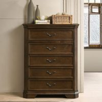 Roundhill Furniture Maderne Traditional Wood Panel Bed with Dresser, Mirror, Two Nightstands, Chest, King, Antique Walnut Finish - Image 5