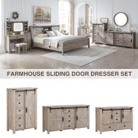 T4TREAM 48'' Farmhouse Dresser for Bedroom w/4 Drawers & Sliding Barn Doors, Tall Chest of Drawers, Rustic Dresser TV Stand w/Shelf, Organizer for Bedroom, Living Room, Foyer,Light Rustic Oak - Image 7