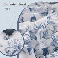 Queen Comforter Set -7 Pieces Floral Blue Comforter Set for All Seasons, Bed in a Bag Queen with Botanical Flowers Comforter, Sheets, Pillowcases & Shams - Image 7