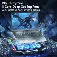 ICE COOREL Gaming Laptop Cooling Pad with 8 Cooling Fans, Laptop Fan Cooler Pad for 15-17.3 Inch, Notebook Cooler Stand with 6 Height Adjustable, RGB Cooling Pad with Two USB Port + Phone Stand - Image 2