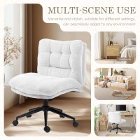 Dowinx Criss Cross Chair with Wheels, Dual-Layer Thickened Cushion, Premium Fabric Morden Home Vanity Chair Wide Seat, Cream White - Image 4