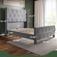 Queen Size Bed Frame with 56" Headboard - 1000LBS Capacity Support, Velvet Upholstered Wingback Platform Bed Frame, Noise Free, Sturdy Wooden Slat Support - Image 2