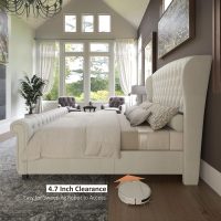 AMERLIFE Queen Size Platform Bed Frame, Chenille Upholstered Sleigh Bed with Scroll Wingback Headboard & Footboard/Button Tufted/No Box Spring Required/Cream - Image 7