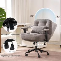 Criss Cross Chair with Adjustable Armrest & Lockable Wheels - Cross Legged Office Chairs with Wide Seat, Tufted Backrest, Pillow for Home Vanity Study, Gray - Image 4