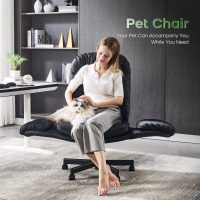 Criss Cross Chair with Armrests & Wheels for Cross-Legged Sitting ，Comfortable Adjustable Swivel Office Desk Chair –PU Leather Vanity Chair for Home, Makeup and Bedroom (Black) - Image 6