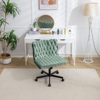 Criss Cross Legged Office Desk Chair with Wheels, Modern Armless Desk Chair with Wide Seat, Home Office Chairs for Work, Meditation, Vanity, Green - Image 2