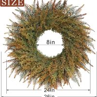 26'' Large Fall Wreath for Front Door, Porch, Window- Artificial Fern Leaves and Faux Wheat Grass Outdoor Autumn Wreath for Home, Farmhouse Wall Thanksgiving Day Harvest Festival Decor - Image 6