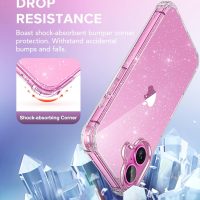 BERFY Compatible with iPhone 16 Case Glitter, [3 in 1] with Screen Protector + Camera Lens Protector, [Non-Yellowing] Clear Sparkle Slim Shockproof Hard Phone Cover for Women 6.1", Shiny Clear - Image 4