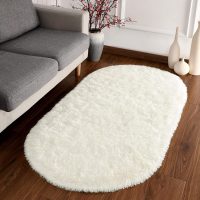 Softlife Fluffy Rugs for Bedroom, Shag Cute Area Rug for Girls/Boys and Kids Baby Room Home Decor, 2.6 x 5.3 Feet Oval Indoor Carpet for Nursery Dorm Living Room, Creamy - Image 3