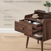 VASAGLE Nightstands, Set of 2, Bedside Tables with Hidden Drawers, Mid-Century End Side Tables with Solid Wood Legs, for Bedroom, Natural Walnut ULET624K01 - Image 4