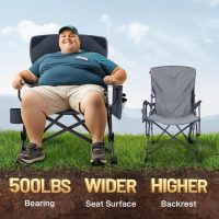 EVER ADVANCED Oversized Folding Camping Chair, for Adults Heavy Duty Lawn Chair with Side Pockets, Portable Collapsible Quad Chair for Outside, Support Up to 500lbs, Grey - Image 3