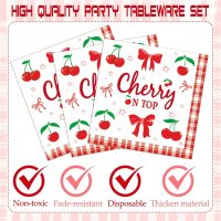 Cherry Baby Shower Decorations - 96 Pcs Red Cherries Bow Disposable Paper Dessert Plates Napkins Forks Tableware Set Summer Fruit Gender Reveal Party Supplies for Girls Serves 24 Guests - Image 4