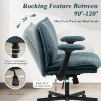 Criss Cross Legged Office Chair with Wheels and Flip-Up Arms, Upholstered Criss Cross Desk Chair, Wide Seat Chairs for Home Office, Vanity, Apartment, Green - Image 6