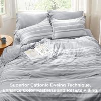 Bedsure Full Comforter Set 7 Pieces, Grey Striped Bedding Set for All Seasons, Reversible, Cationic Dyeing Bed in a Bag with Comforter, Sheets, Pillowcases & Shams - Image 2