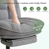 Faux Fur Cross Legged Office Chair with Foot Rest, 6.3" Thick Cushioned Criss Cross Chair with Wheels, Height Adjustable Swivel Vanity Chair for All-Day Comfort (Grey) - Image 7