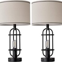 Black Table Lamps for Living Room Set of 2, 22.3" Farmhouse Lamps for Nightstand, Industrial Table Lamps for Bedroom with USB Ports, Bulbs Included - Image 7