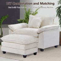 SweetGO corporation 45" Chenille Lounge Chair for Reading, Modern Couch Cozy Sofa Bed, Upholstered Living Room Single Sofa Accent Chair with Ottoman, Beige - Image 3