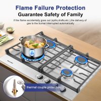 24 inch Gas Cooktop, 4 Burners Bulit-in Gas Stove 27400BTU with Thermocouple Protection,Easy Knob Control,NG/LPG Convertible Stainless Steel Easy Clean for Kitchen - Image 4