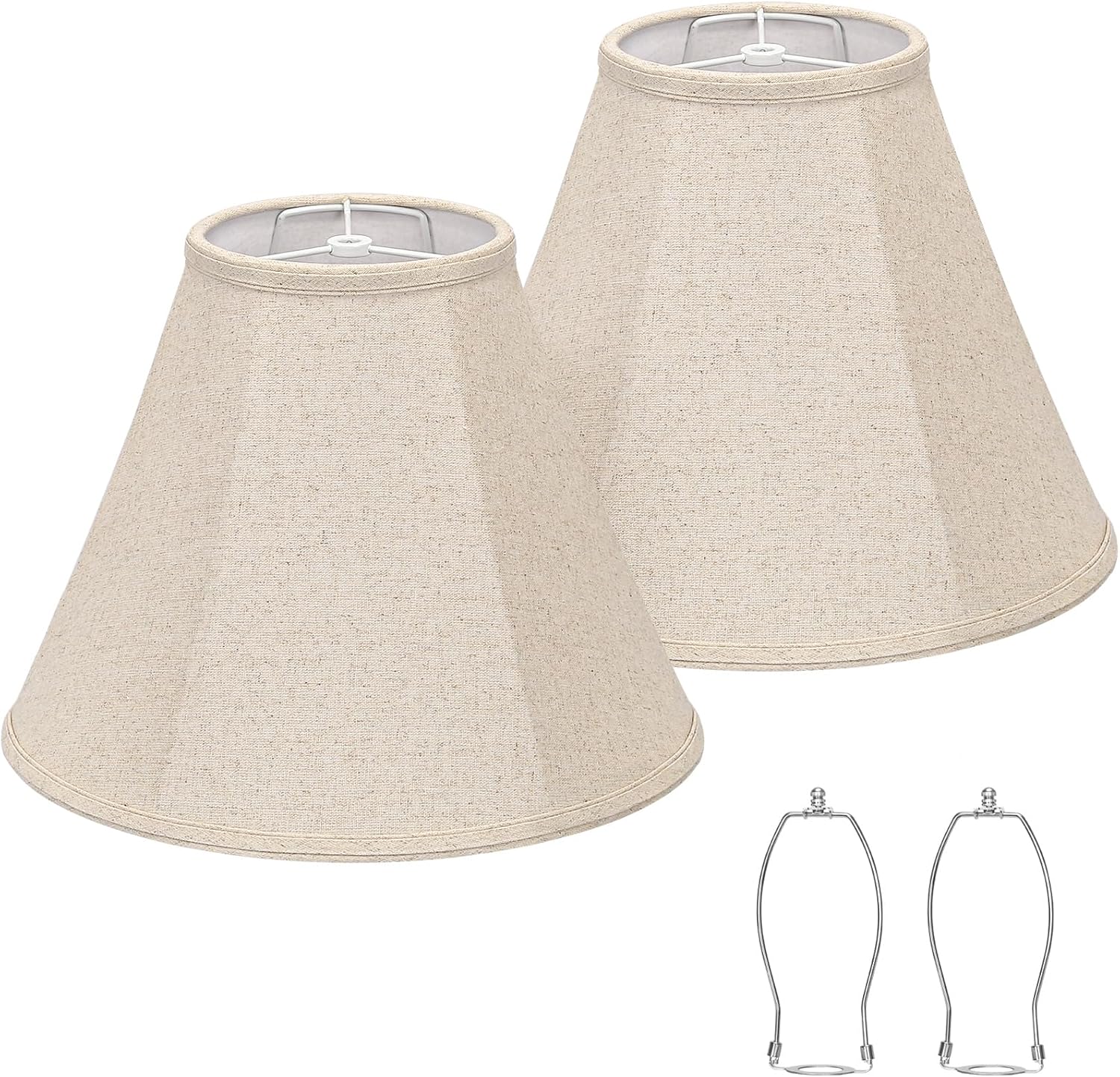 Bell Lamp Shades Set of 2, 6″Top x 13″Bottom x 10″High, Beige Shade Replacement for Table Lamps, Floor Lamps, Fabric Natural Linen Hand Crafted(Spider Fitter), Harp Holders Included, Assembly Required