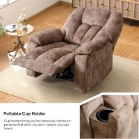 Phoenix Home Manual Recliner Chair for Adults with Massage and Heat, Overstuffed Fabric Reclining Chair, Oversized Recliners with 2 Cup Holders and Side Pockets for Living Room, Bedroom, Brown - Image 7