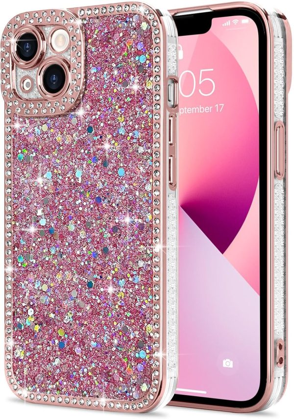 Lafunda for iPhone 13 Case Glitter, Luxury Shiny Bling Sparkly Phone Cover with Crystal Diamonds Rhinestone for Women Girls Soft TPU Slim Shockproof Protective Phone Case for iPhone 13 6.1", Pink