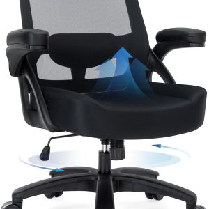 Big and Tall Office Chair 400lbs-Ergonomic Mesh Desk Chair with Flip up Arms, Heavy Duty Home Office Computer Chair, Wide Seat Office Chairs, Executive Rolling Swivel Task Chairs for Large People