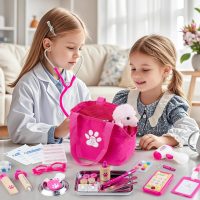 Doctor Kit for Kids Girls, 36 Pcs Veterinarian Playset for Kids, Doctor Kit for Toddlers 3-5 with Dog Toy & Real Stethoscope, Kids Vet Kit Pretend Play Doctor Toys, Doctor Play for Kids - Image 2