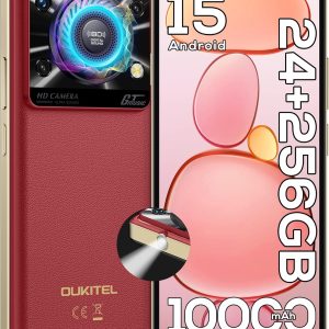 OUKITEL C60 PRO Android 15 Cell Phone Unlocked 2025-24GB+256GB/TF 1TB, 10000mAh Battery, 6.88'' Display Smartphone,110dB Speaker,120LM Flashlight, 13MP Camera, 4G Dual SIM Phones, GPS/NFC/OTG, Red