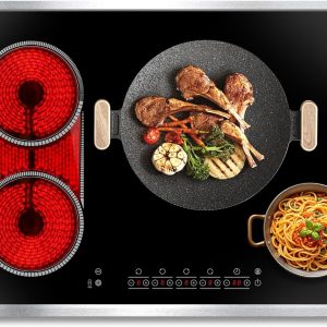 30 Inch Electric Cooktop, 4 Burner Electric Stove Top with Touch Control, 7800W Built-In Glass Stovetop with BBQ & Expandable Zone, 9-Level Adjustable, Child Lock, Timer, 220V-240V Hardwire