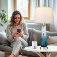 Glass Table Lamps for Living Room, Modern Bedside Lamps with USB A+C Ports, 3-Way Dimmable Touch Control Nightstand Lamp with White Linen Shade, 27.5" Large Lamps for Bedrooms Decor, Teal, 1 Pack - Image 5