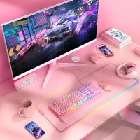 RedThunder K10 Wired Gaming Keyboard and Mouse and Wrist Rest Combo, RGB Backlit, Mechanical Feel Anti-ghosting Keyboard + 7D 7200 DPI Mice+Soft Leather Wrist Rest 3 in 1 PC Gamer Accessories(Pink) - Image 2