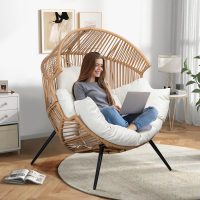 Shintenchi Wicker Egg Chair Outdoor Rattan Patio Chair with Cushion,Oversized Patio Lounge Chairs with Cushion Egg Basket Chair, Egg Seat for Indoor Living Room Bedroom Outside Patio Backyard Balcony - Image 4