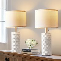 Table Lamps for Living Room Set of 2, Ceramic Table Lamps for Bedroom, 20" Modern Lamps for Night Stands, White - Image 2