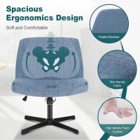 OLIXIS Criss Cross Chairs Legged Armless No Wheels Wide Seat Height Adjustable Swivel Rolling Padded Fabric Home Office Desk Seating for Bedroom, Student, Study Room - Image 6