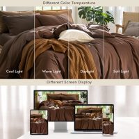 MooMee Bedding Duvet Cover Set 100% Washed Cotton Linen Like Textured Breathable Durable Soft Comfy (Solid Cocoa Brown, King 104"x90") - Image 7