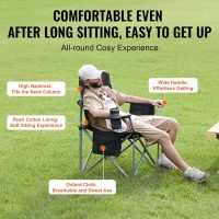 VEVOR Camping Folding Chair, Portable Heavy Duty Outdoor Quad Lumbar Back Padded with Side Pockets, Cup Holder and Cooler Bag for Beach, Lawn, Picnic, Fishing, Backpacking, Black - Image 7
