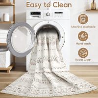 Large Living Room Area Rug 5x7: Soft Machine Washable Boho Moroccan Farmhouse Rugs for Bedroom Under Dining Table - Non-Slip Neutral Morden Indoor Floor Carpet for Home Office - Brown/Cream - Image 3