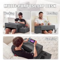 Lap Desk Pillow for Laptop, Large Reading Pillow for Adult, Arm Rest Pillow with Cup Holder, Memory Foam Bed Desk for Working, Gaming, Reading, Laptop Desk for Couch Bed Floor(Grey) - Image 4