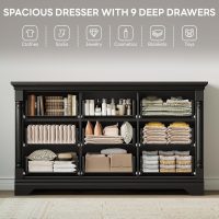 LIKIMIO Farmhouse Dresser for Bedroom with 9 Drawers, 58" Wide Wood Chest of Drawers with Roman Column, Dresser TV Stand for 65", Closet Storage Dressers Organizer for Bedroom, Living Room, Hallway - Image 3