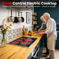 36 Inch Electric Cooktop, 5 Burner Electric Stove Top 8400W, 36" Ceramic Stove with Knob Control, Over-Temperature Protection, Dual Ring Zone, 220-240V Hard Wired (No Plug) - Image 5