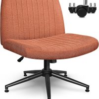 NEO CHAIR Criss Cross Chair with Wheels & Pads Home Office Cross Legged Chairs Ergonomic Computer Desk Task Wide Seat for Bedroom Vanity Comfy Swivel (Brown) - Image 6