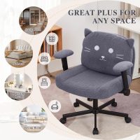 Sunchen Criss Cross Chair with Wheels and Arms, Cross Legged Office Chair with Wide Seat, Adjustable Cute Comfy Desk Chairs for Home Office, Bedroom, Vanity, Grey - Image 8