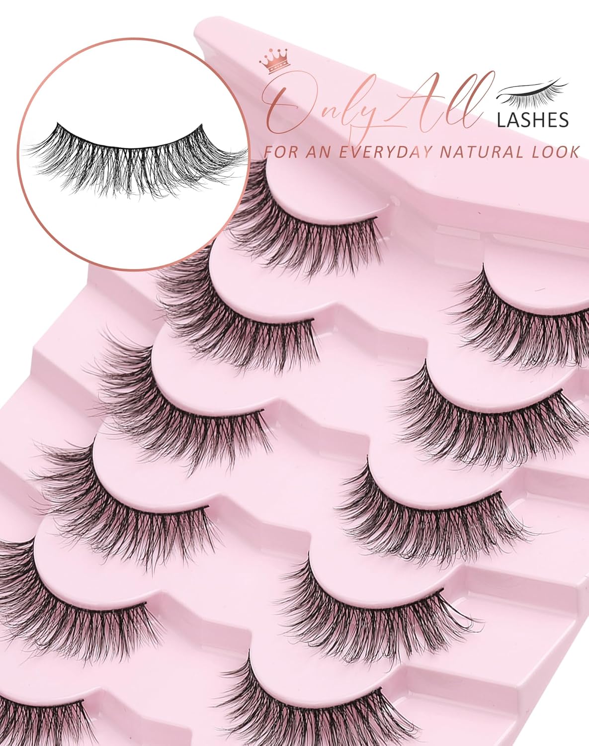 Onlyall Natural Lashes Wispy Lashes Natural Look False Eyelashes Natural Flared Eyelashes False Eye Lashes Soft Fluffy Lashes 7 Pairs D-K06, Black - Image 6