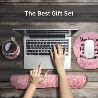 iCasso Mouse Pad,Large Pink Desk Mat Set, 4in1 XXL Mousepad + Keyboard Wrist Rest+Mouse Wrist Rest+Coaster with Ergonomic Desk Pad for Home Office Table Computer Cover -Pink Stay Positive - Image 7