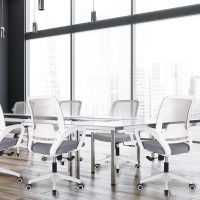 NEO Chair Office Desk Ergonomic Mesh Computer Chair with Lumbar Support Adjustable Height Swivel Rolling Wheels Comfy Mid Back Task Chair for Home Bedroom Vanity Study (Grey) - Image 8