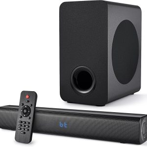 Sound Bar Speakers Bluetooth Wireless, TV Speakers Sound Bar Subwoofer, Home Theater Surround Sound Bar HDMI(ARC) Optical AUX USB 2.1ch Home Audio Sound System TV PC Wall Mount, Ebblack