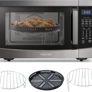Toshiba Air Fryer Combo 4-in-1 Countertop Microwave Oven, Smart Sensor, Convection, Mute Function, Position Memory 13.6" Turntable, 1.5 Cu Ft, 1000W, Black, ML-EC42P(BS)