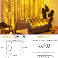 Ollny Curtain Lights 6.6x6.6ft, 200 LED String Lights with Remote 8 Modes Dimmable Timer, USB Power Fairy Light for Bedroom Backdrop Indoor Wall Window Wedding Decor, Warm White - Image 6