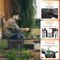 Romswi Oversized Camping Chairs,Heavy Duty Support 500 LBS,Padded Back & Arm Sport Chairs, Cup Holder Cooler Bag, Collapsible Folding Chairs for Outdoor, Fishing & Garden, Black,2-Pack - Image 4