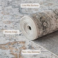 GENIMO 5X7 Area Rugs for Living Room, Machine Washable Non Slip Vintage Rugs, Low Pile Lightweight Chenille Print Rug for Bedroom, Dining Room, Home Office, Light Taupe Brown - Image 5